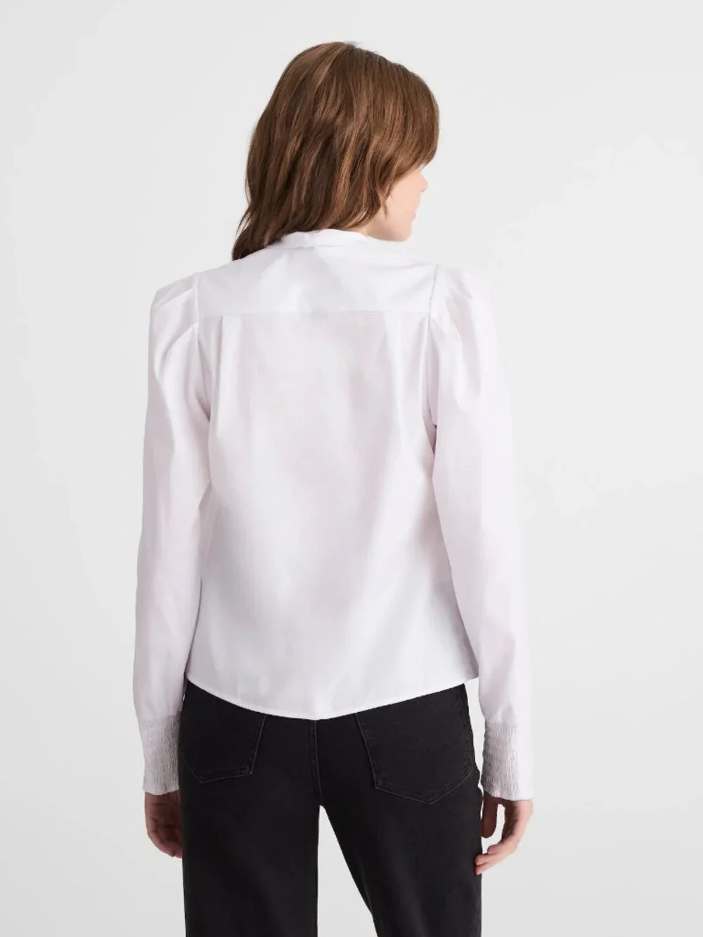 Madewell V-Neck Button Front Puff Sleeve Removeable Necktie Top White Size M NWT